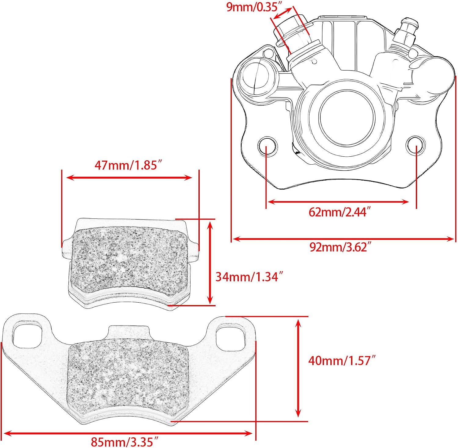 Front Hydraulic Disc Brake Caliper Pads Kit with Spare Brake Pad | Replacement for 50cc 70cc 90cc 110cc 125cc 150cc 200cc Coolster Taotao Roketa Sunl Kazuma Sunl ATV Quad 4 Wheeler Go Kart