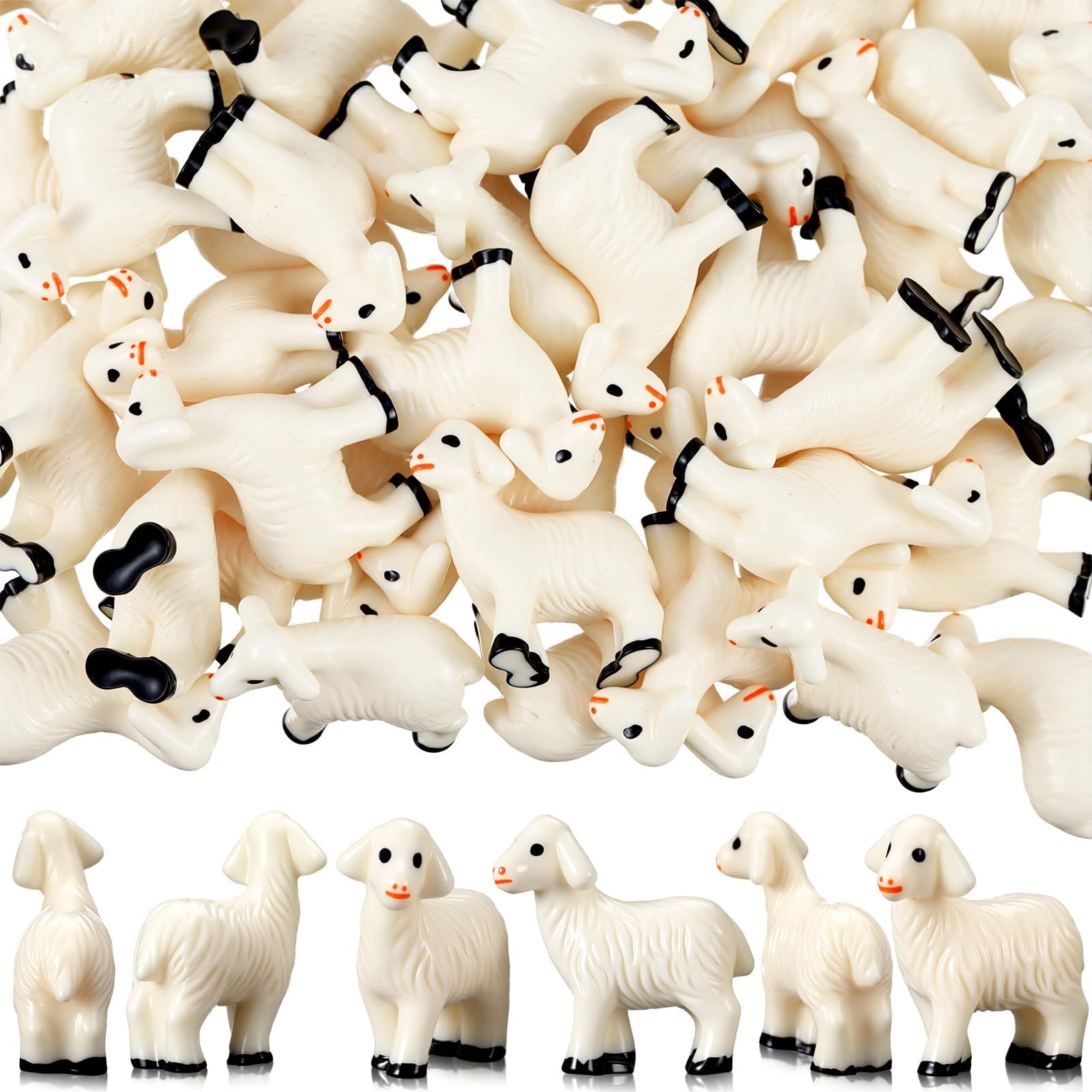 Amyhill 50 Pcs Mini Resin Lambs Tiny Goat Figurines Miniature Sheep Small Farm Animals Bulk for Spring Summer Christian DIY Micro Craft Planter Terrarium Garden First Communion Home Decor (Ivory)