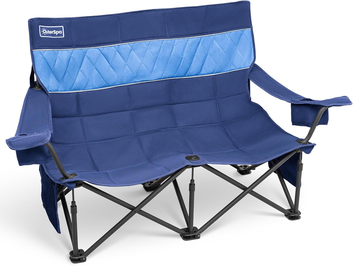 Oversized Camping Couch for Adults Heavy Duty, Fully Padded Double Camping Chair Outdoor Loveseat Double Folding Chair Double Lawn Chairs for Outdoor,Indoor,Camping,Travel,Supports 600lbs Blue