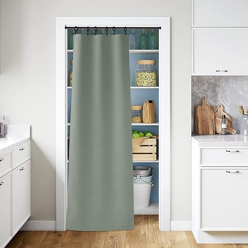 Miniatura 2 de PONY DANCE Cortina Blackout Verde Sega para Puerta Francesa - Persiana de Ventana con Aislamiento Térmico con Alzapaños, Panel de Privacidad para