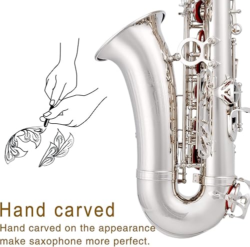 Miniatura 3 de EASTROCK Kit completo de saxofón alto de níquel E para estudiantes principiantes con funda de transporte, boquilla, almohadillas de cojín para