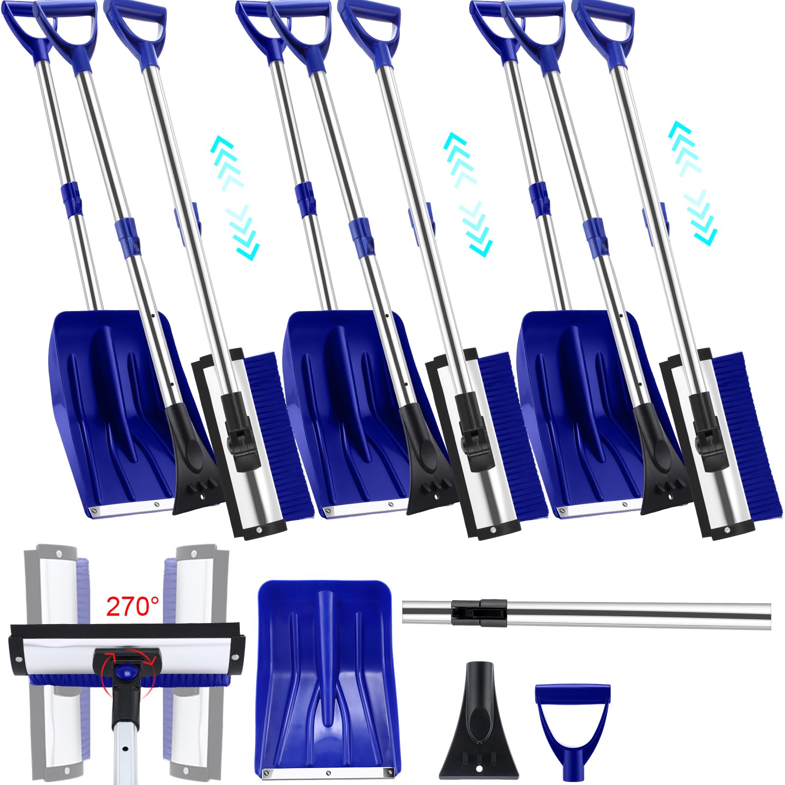 Nitial 3 Pack 5 in 1 Car Snow Shovels Ice Scrapers and Snow Brush with Silicone Scraper, Rotatable Snow Broom Extendable Snow Removal Set with Foam Grip, Snow Shovel for Driveway Truck SUV Vehicle