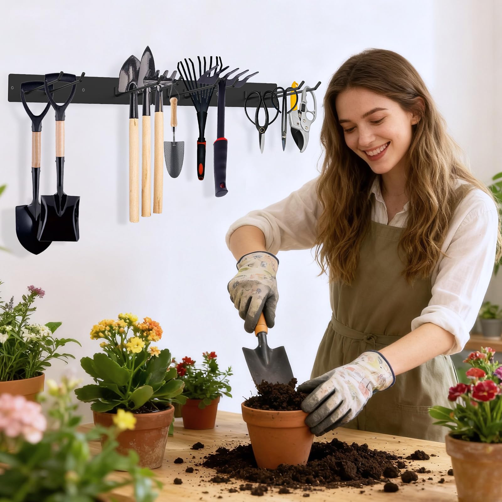 SAN LIKE 2 Stück Metall-Gartengerätehalter, Garage Organizer Wandmontage mit 4 Doppelhaken & 2 Paneele, für Skiausrüstung, Rechenschaufel Hofwerkzeuge