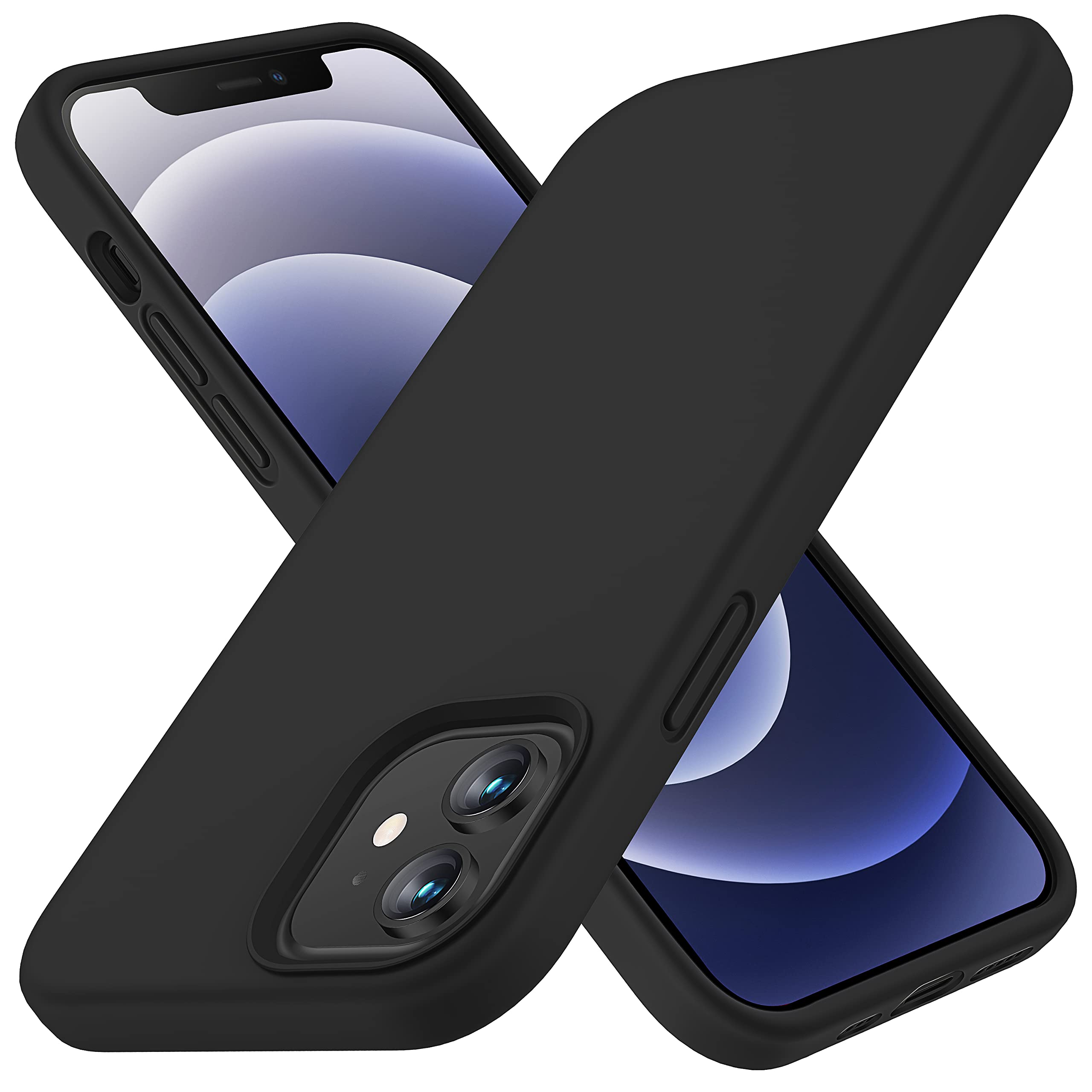 CellEverHeavy-Duty Silicone Case for iPhone 12/12 Pro - Two Shatterproof Glass Screen Protectors, Military Drop Protection, Scratch-Free Interior, Black