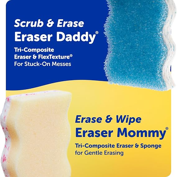 Scrub Daddy Eraser Sponge - 10x More Durable Than Traditional Erasers with Scrubbing Gems - Removes Dirt, Scuffs & Stains - Water Activated Sponge Eraser (2 Pack)