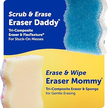 Scrub Daddy Eraser Sponge - 10x More Durable Than Traditional Erasers with Scrubbing Gems - Removes Dirt, Scuffs & Stains - Water Activated Sponge Eraser (2 Pack)