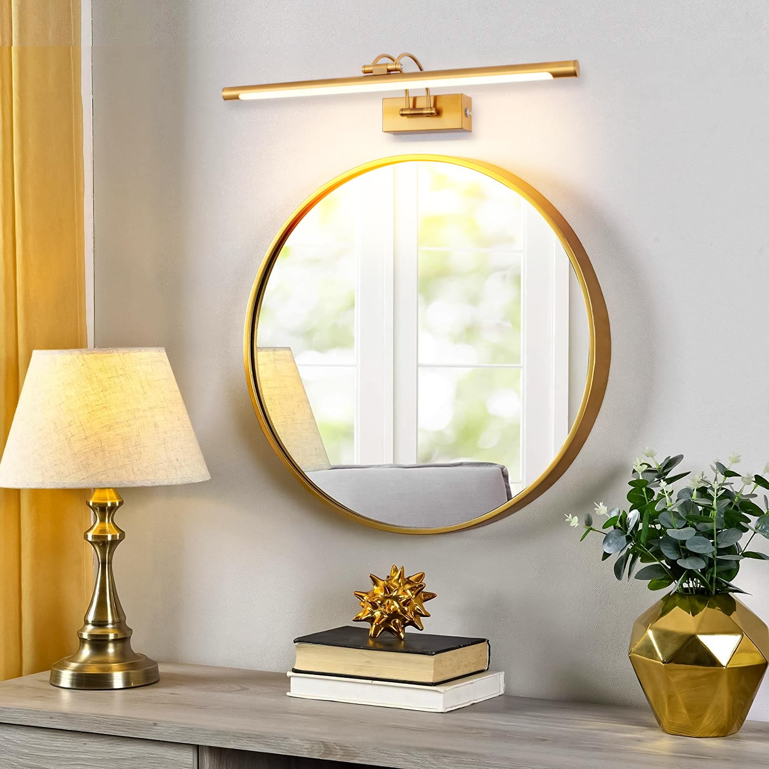 Lampe de miroir LED salle de bain 60 cm 12W 3 températures de couleur intensité variable interrupteur tactile pour Tableaux et Vitrines Laiton
