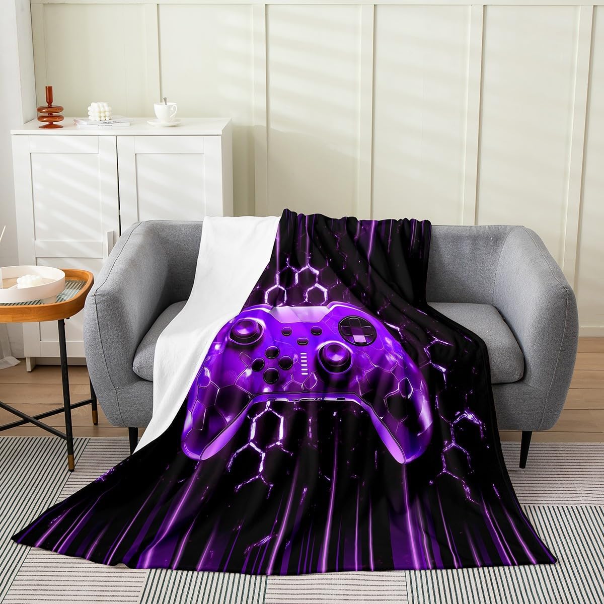 Castle Fairy Gaming Video Game Fleece Flannel Blanket,Honeycomb Hexagon Bed Plush Blanket for Rustic Home Decor,Cool Gamepad Geometric Lightweight Blanket for Sofa Couch,Baby 30"x40"