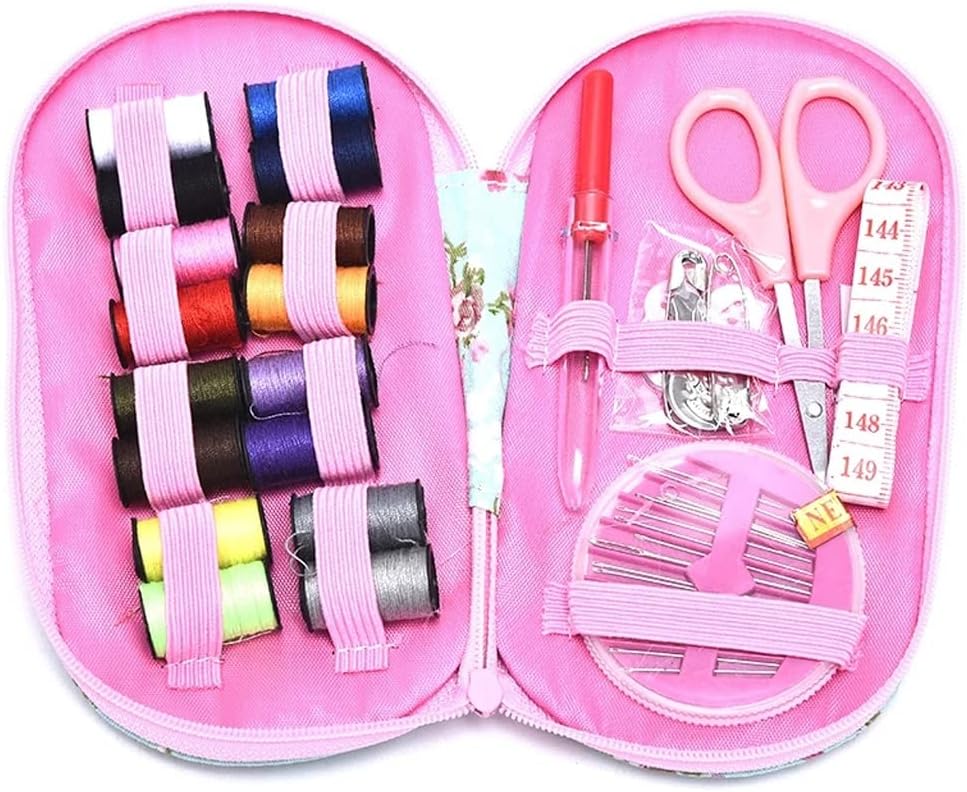 WERFOGH Set of Portable Mini Travel Sewing Kit Box with Colorful Scissors Needle Household Tools