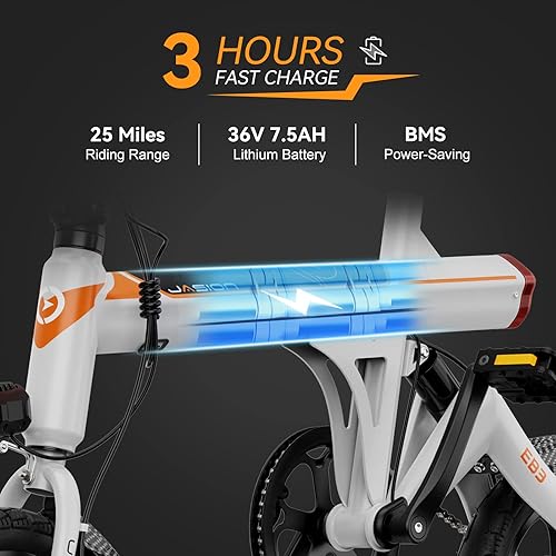 Miniatura 3 de Jasion Bicicleta eléctrica EB3 para adultos, bicicletas eléctricas plegables de 21 mph para adultos, motor sin escobillas de 350 W, batería de 36 V
