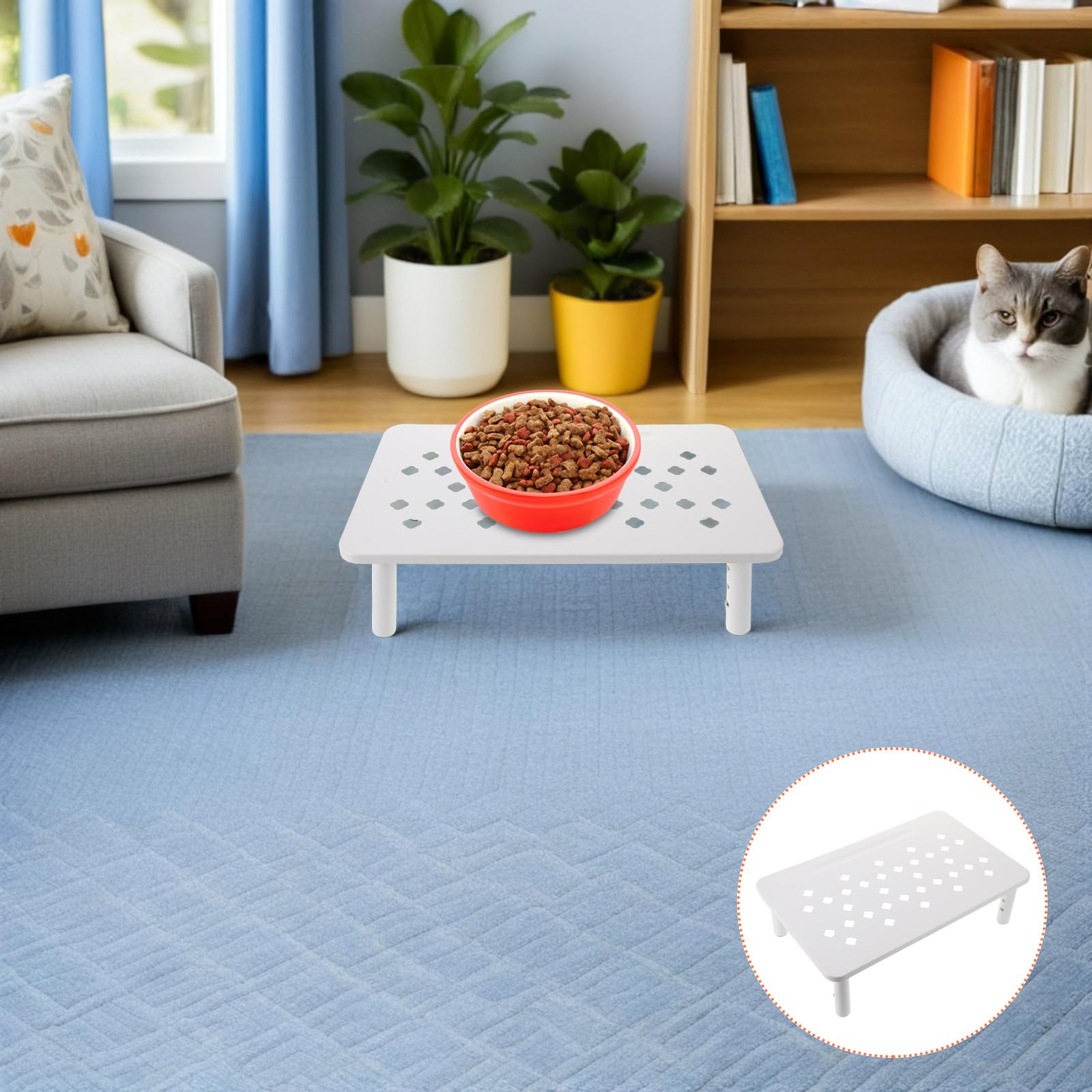 Support Réglable pour Gamelle Automatique Blanc, Support Surélevé Antidérapant 3 Hauteurs pour Chats et Petits Chiens, Station Alimentaire Ergonomique Intérieur et Voyage