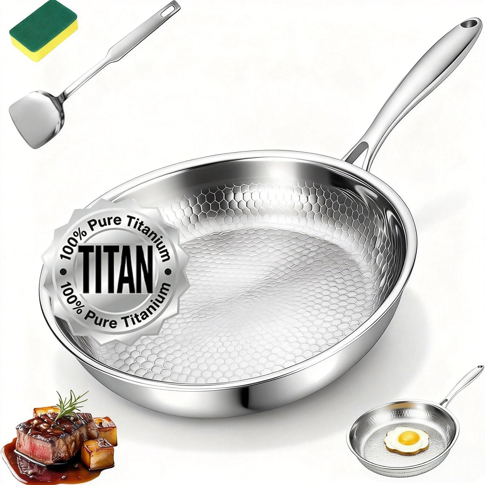 Kovali Titan Bratpfanne, 26/28/30 cm Kovali Titan Pfanne, Titans Pfannes Unbeschichtet, Premium-Pfanne Kratzfest Ultra-Durable Non Stick Bratpfanne mit Deckel für Die Küche Kochen (Non Stick, 28cm)