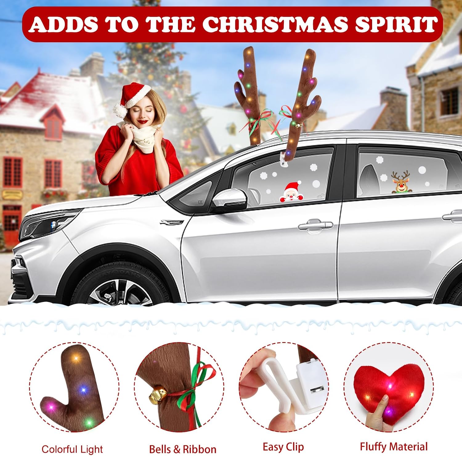 Christmas Reindeer Antlers for Cars, LED Lights image 2