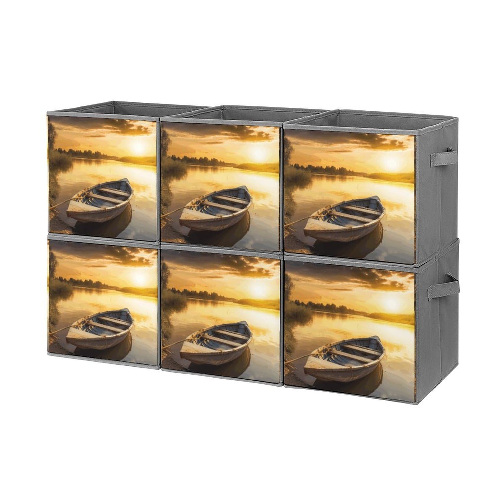 Boîtes de rangement bois empilables pliables déco mer lot de 6