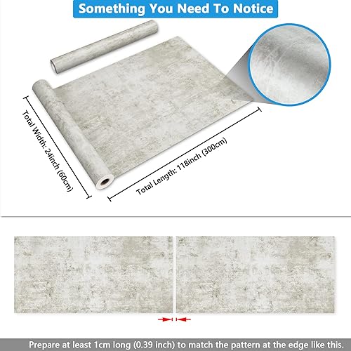 Miniatura 20 de CRE8TIVE Papel de contacto de hormigón de gran tamaño de 24 x 708 pulgadas, papel tapiz de cemento de textura extra gruesa gris para paredes, pegar