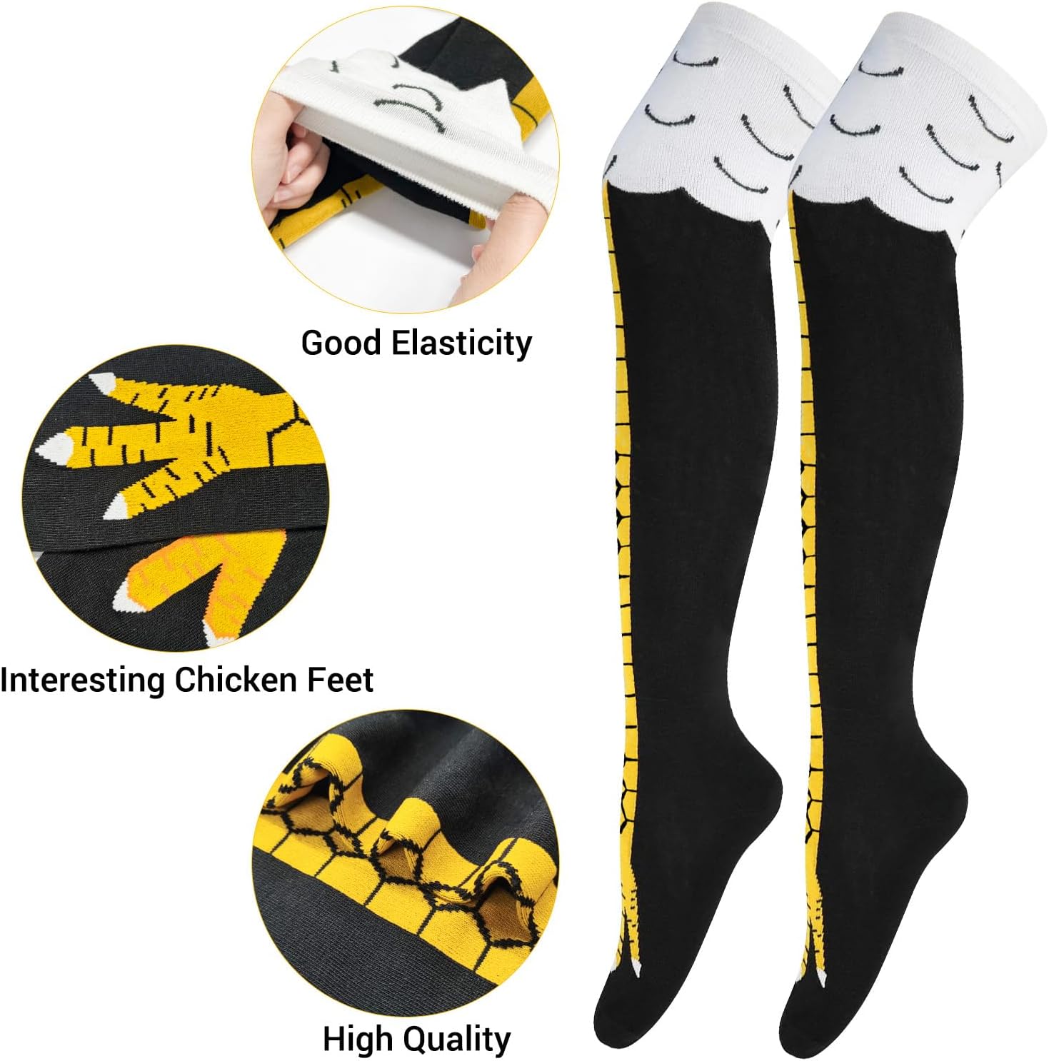 Funny Crazy Chicken Leg Socks, Novelty Chicken Feet Long Socks for Women Men Halloween Thanksgiving Costume Accessories Christmas White Elephant Party Gifts