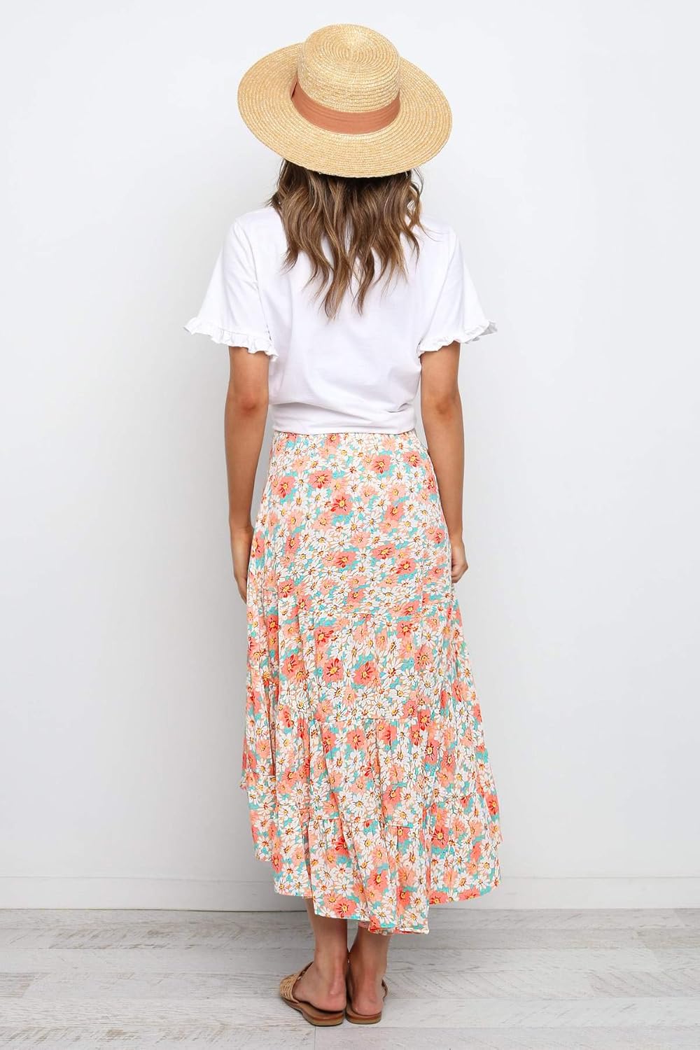 PRETTYGARDEN Women's Ditzy Floral Print Midi Skirt Boho Elastic High Waist Long Skirts for Women Trendy High Low Hem - Image 3