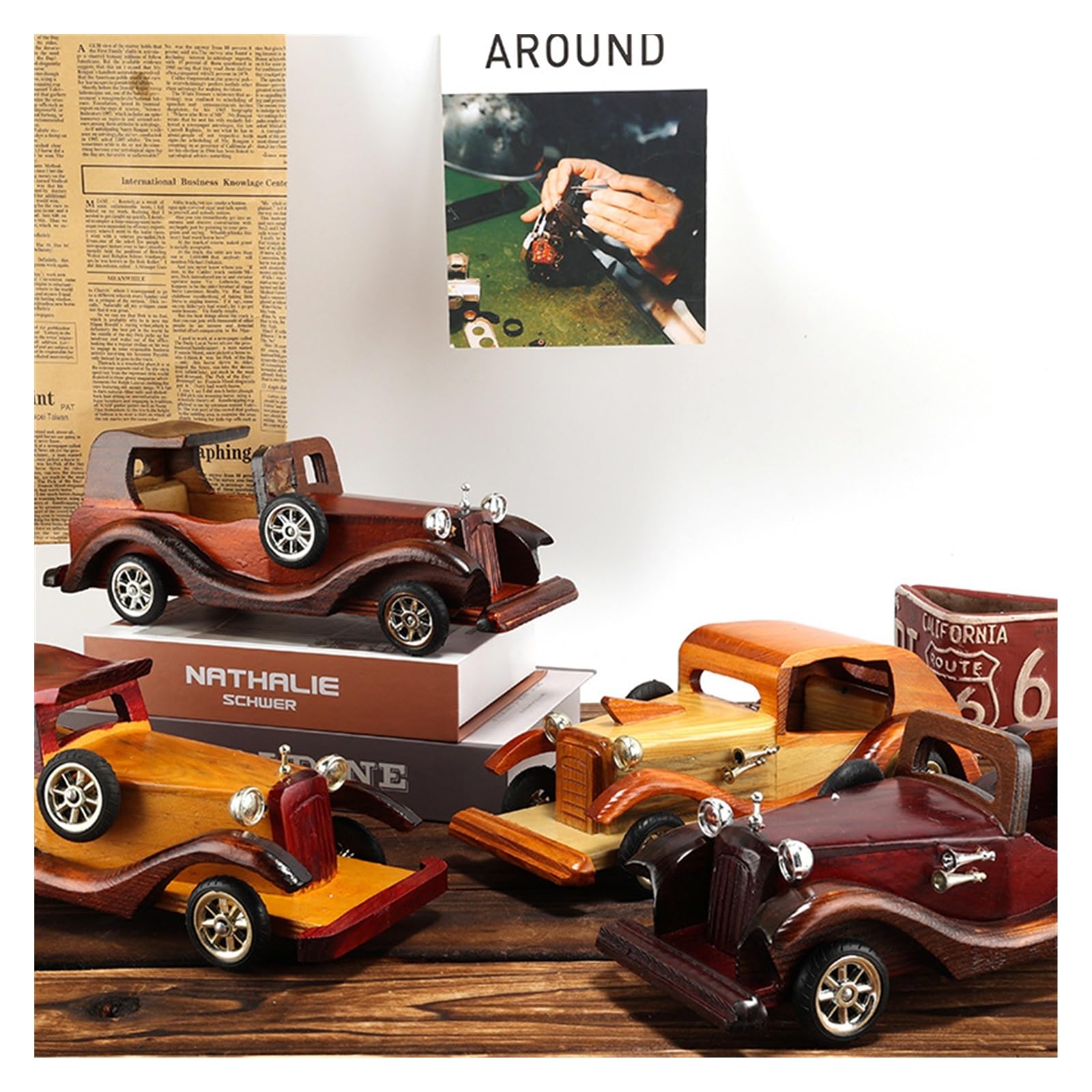 Amazon.co.jp: 12 インチヴィンテージカーモデル像木製レトロカー 