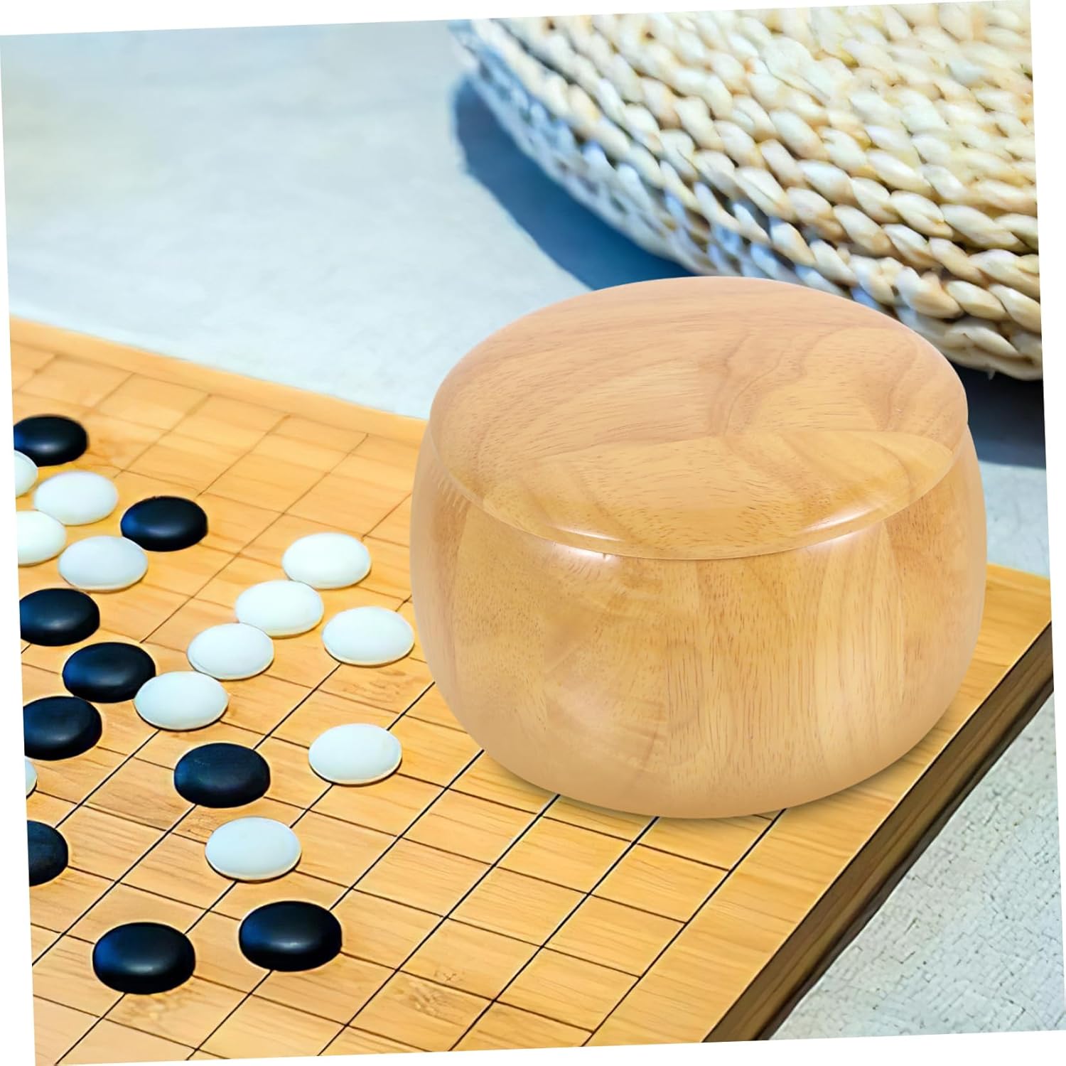 Garneck 2pcs Storage Box for Chess Pieces Wooden Go Chess Stones Storage Bowls Lid