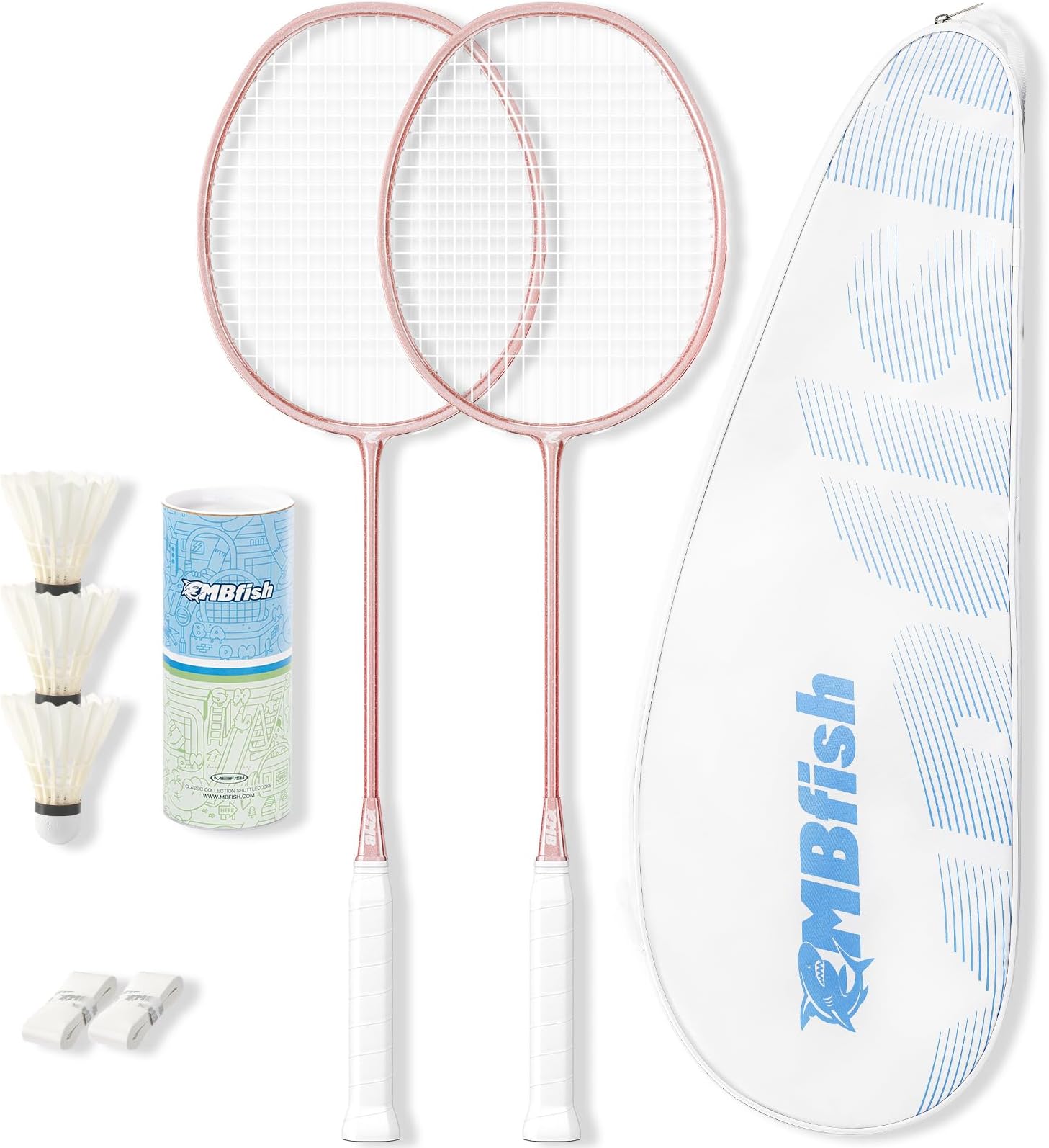 Badminton Racket Set with 2 Carbon Fiber Rackets, 3 Shuttlecocks, 2 Replacement Racket Grip Tapes and 1 Badminton Bag - Perfect for Beginners & Outdoor Games 4U