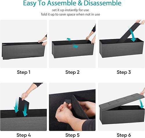 Miniatura 6 de ZenStyle Banco otomano de almacenamiento de 43 pulgadas, reposapiés plegable, asiento acolchado, baúl de almacenamiento largo para zapatos con