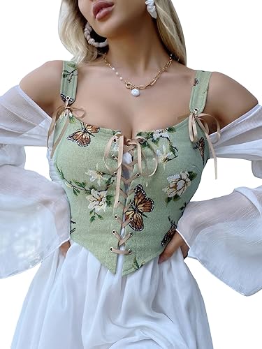 WDIRARA Corsé sin mangas con estampado floral de mariposas para mujer