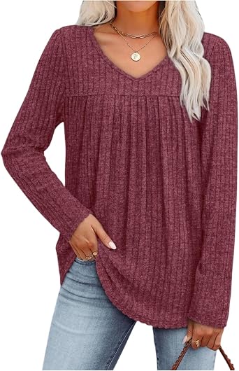 Long Sleeve V Neck T Shirts for Women Winter Clothing Tunic Tops with Leggings