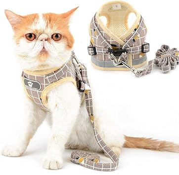 Amazon Zunea 猫 ハーネス 抜けない 格子縞柄 小型犬 ハーネス リードセット 犬猫 首輪 おしゃれ 人気 メッシュ 胸あて式 ベスト 軽量 調節可能 反射テープ付き 安全 通気性 引っ張り防止 犬服 夏 簡単着脱 ベージュ S Zunea ハーネス
