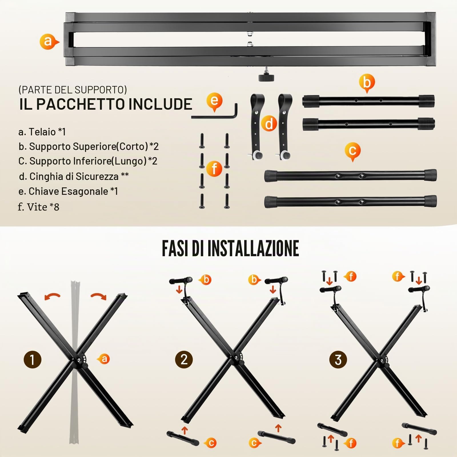 CAHAYA Soluzione completa per tastiera e tastiera, 6 livelli, regolabile in altezza, doppio supporto per tastiera, 61, 76 e 88 tasti, capacità di carico 168 kg, nero