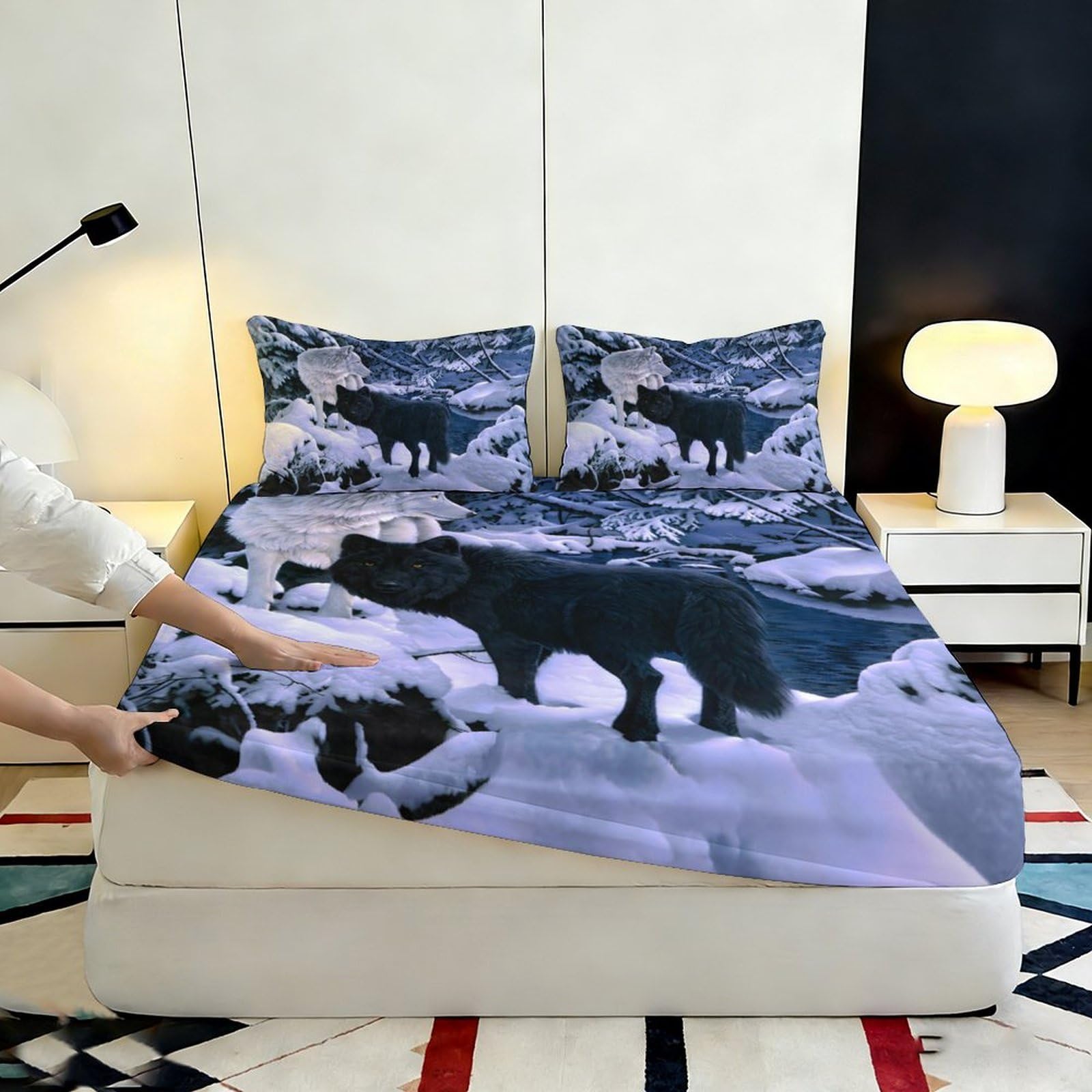 Lenzuolo con angoli in microfibra, stampa 3D lupi, tocco morbido, facile da pulire, protezione materasso, regalo per inaugurazione della casa o compleanno, decorazione camera, 180 x 200 x 25 cm