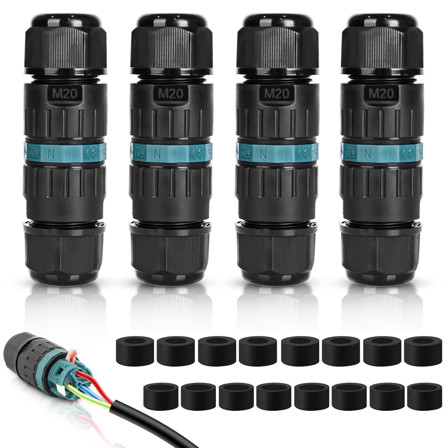 4 Pezzi Connettori Elettrici per Cavi Esterni IP68,Scatola di Giunzione Impermeabile Ø5-12 mm,Robusto e durevole,Connettore Stagno Manicotto 3 Poli,Ideale per giardino, esterno,tetto（3 pin 4p）