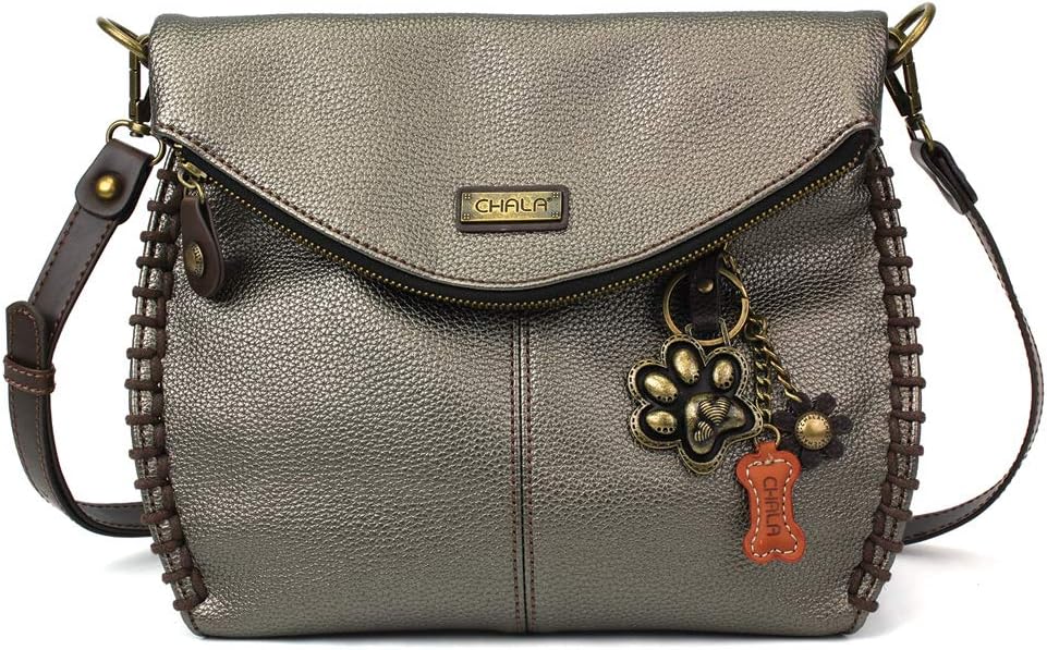 CHALA Charming Crossbody Bag Shoulder Handbag With Flap Top and Zipper Sliver Grey