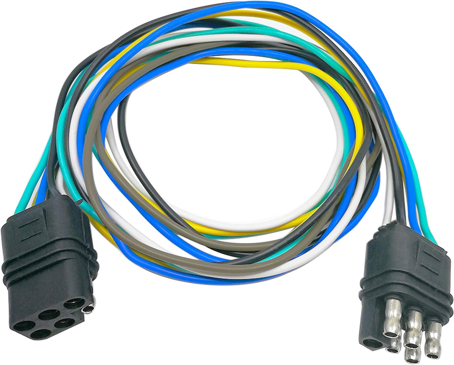 6 Way Square Trailer Wire Extension Loop 6 Pin 18-Gauge 36" Male and Female Ends Connector