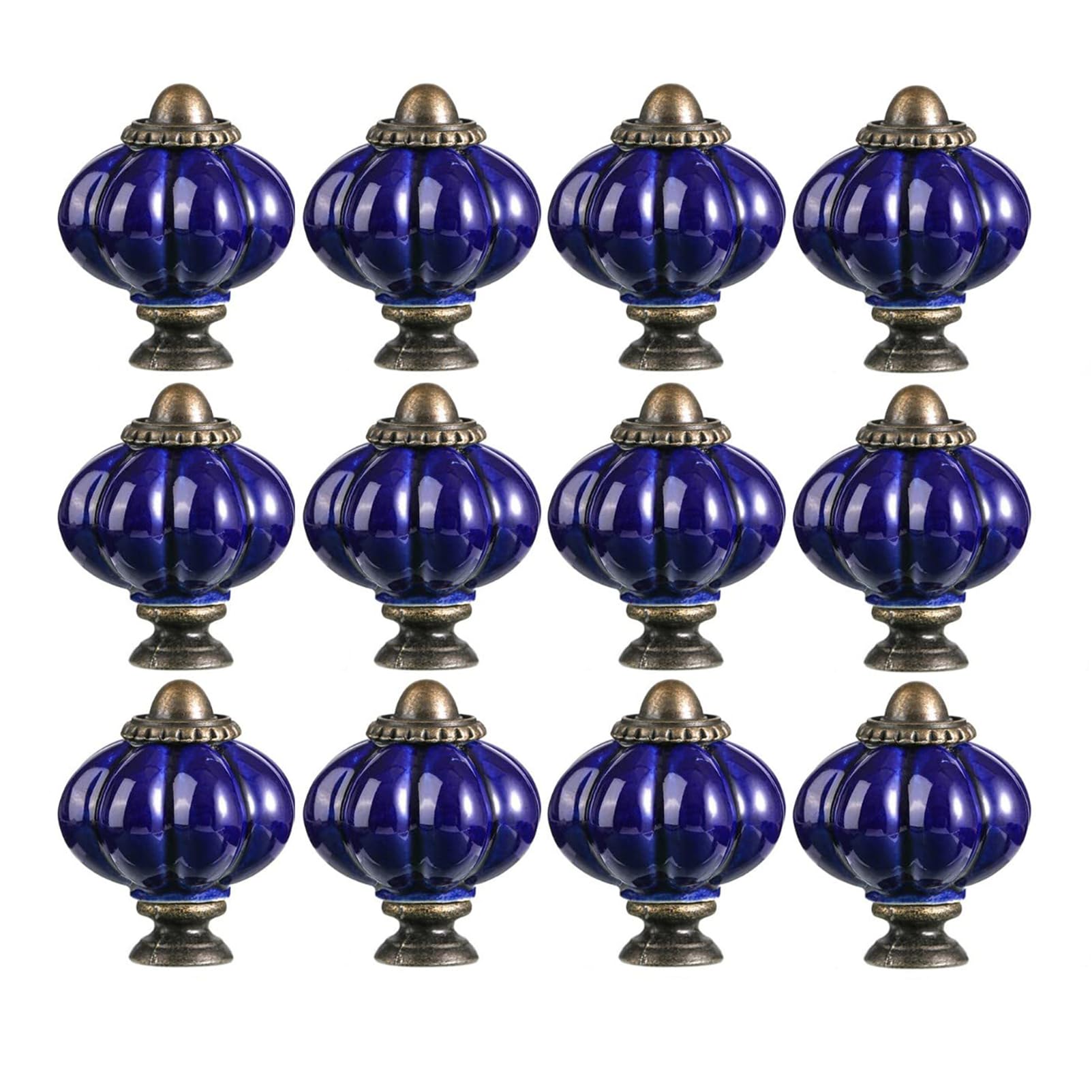 Rswzsfl Cobalt Blue 12 Pieces Pumpkin Ceramic Knobs With Screw Door Handles Antique Kitchen Cupboard Knobs Furniture Handles Pulls For Kitchen Cabinet Cupboard Wardrobe Dresser Drawer (Cobalt Blue)