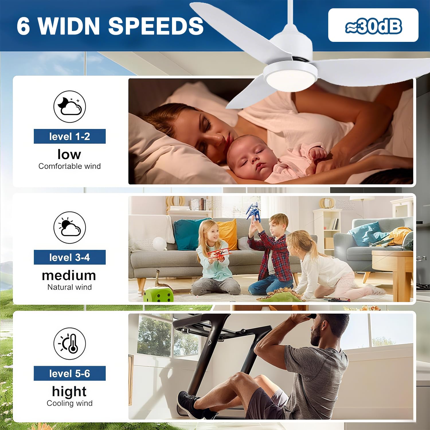 106CM IP65 Exterior Ventilador de Techo con Luz Outdoor Lámpara de Techo con Ventilador Regulable Lámpara de Techo con Mando a Distáncia Lámpara con Ventiladores para Pabellón Patio Jardín Balcón