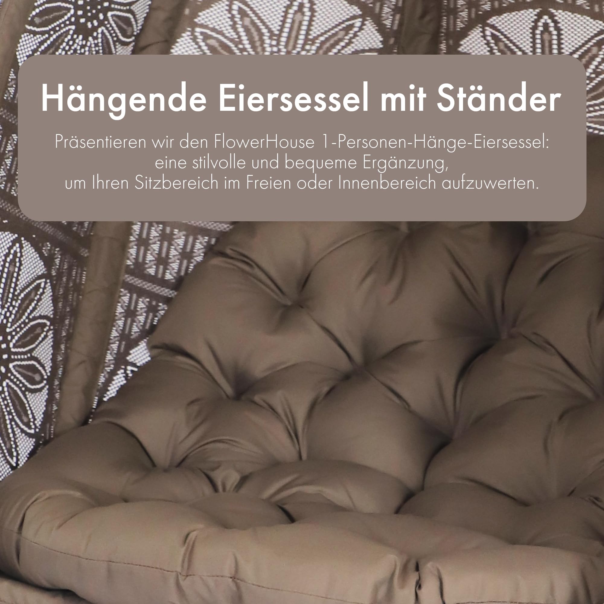 Hängesessel mit Gestell Sonnenblume Ei-Stuhl - Handgeflochtener Hängestuhl mit wasserfester Sitzauflage für Garten, Balkon & Innnenbereich - Gemütlicher Schaukelstuhl für Erwachsene