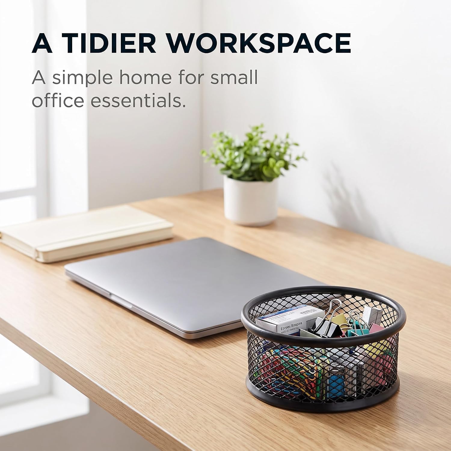 1Pc Black Metal Paper Clip Holder Mesh Paperclip Bowl Binder Clip Dispenser Desk Bobby Pin Container Organizer for Home Office Classroom School Desk Supplies Holders