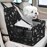 PetsHome Dog Car Seat&comma; Foldable Dog Car Booster Seat Waterproof Breathable Oxford Travel Bag for Small to Medium Dogs&comma; Puppies&comma; and Pets-Pattern Black