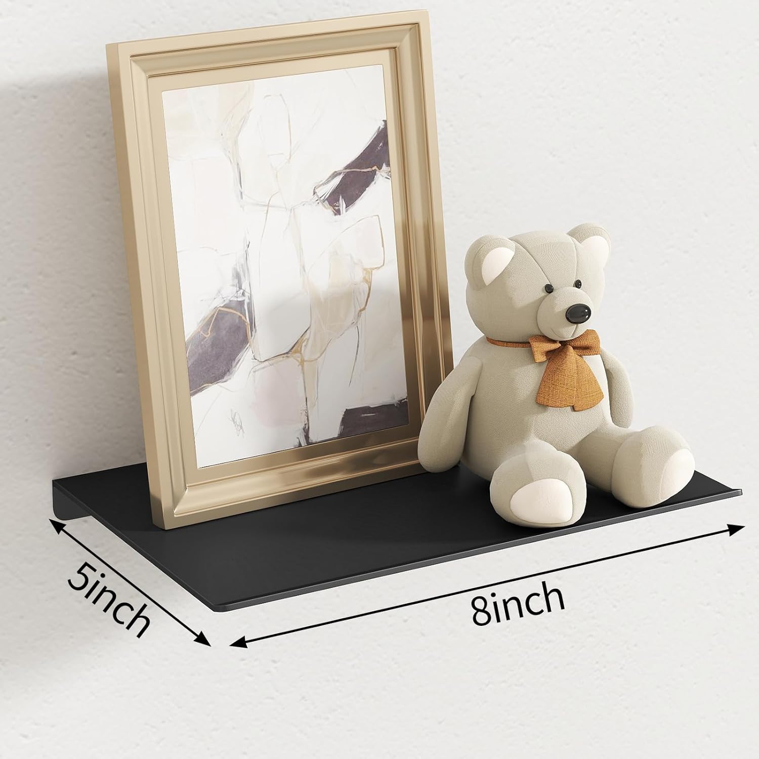 MKO 8 Small Floating Shelves for Wall, Metal Wall Mounted Shelf for Bathroom, Bedroom, Living Room, Kitchen, Little Mini Tiny Display Hanging Shelves for Books/Storage/Room Decor 2 Packs, Black