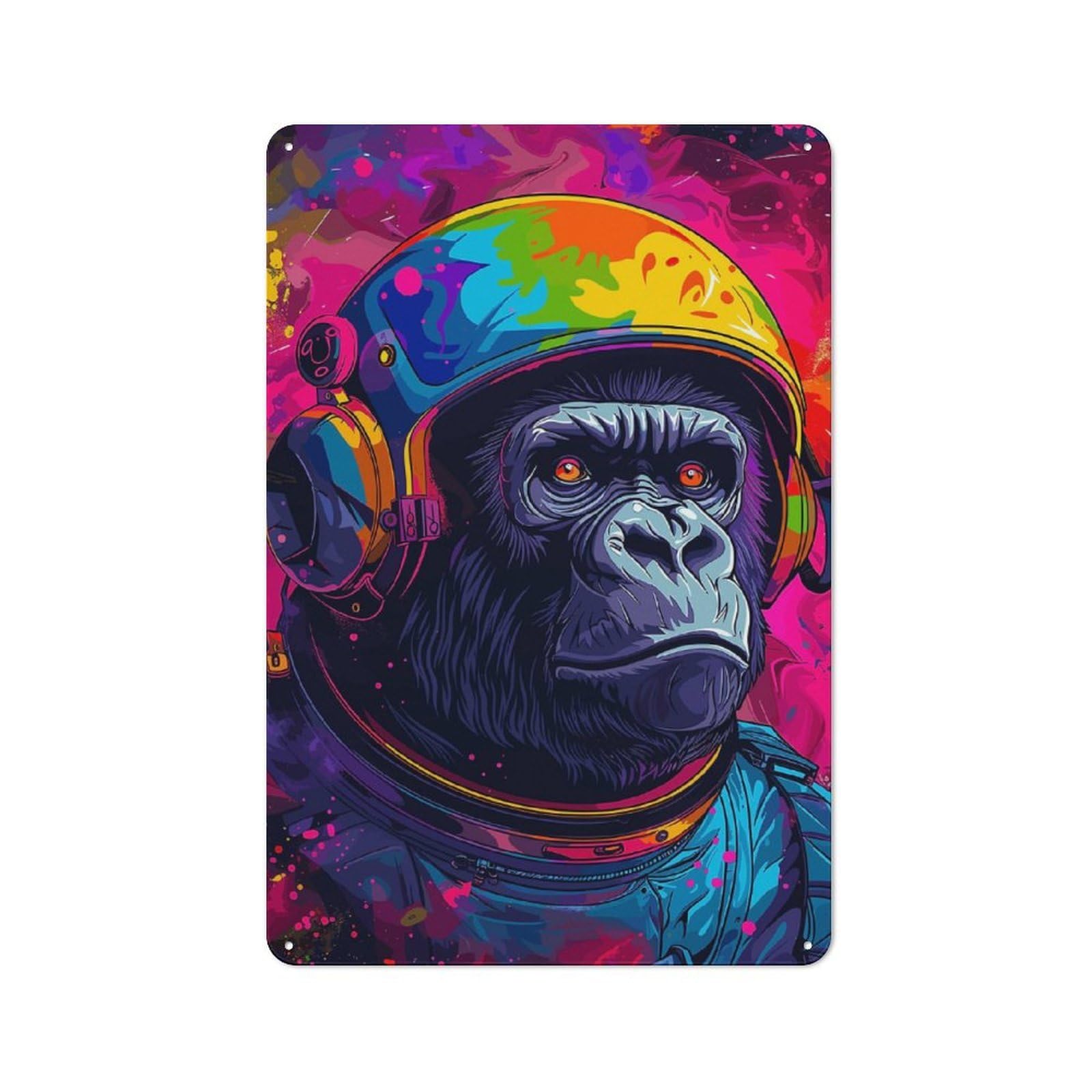 Junmoney Gorilla Astronaut Space Retro-Style Tin Wall Plaque 30X20cm For Café Or Home Bar, New Home Wall Decor For Home Bar Enthusiasts