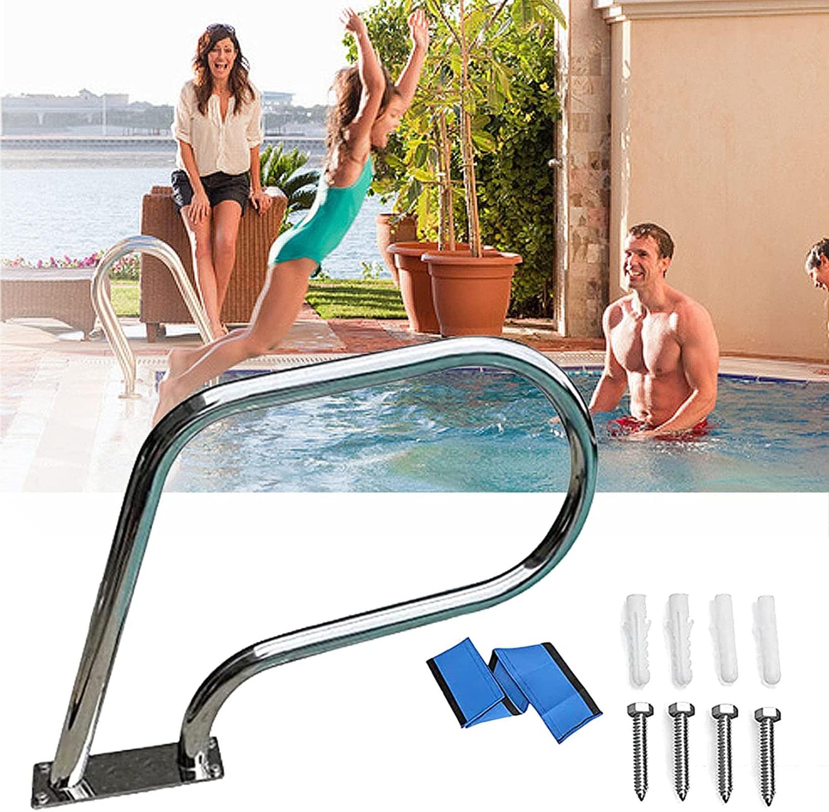 Mains courantes de piscine en acier inoxydable 304 avec rail d'appui pour spa