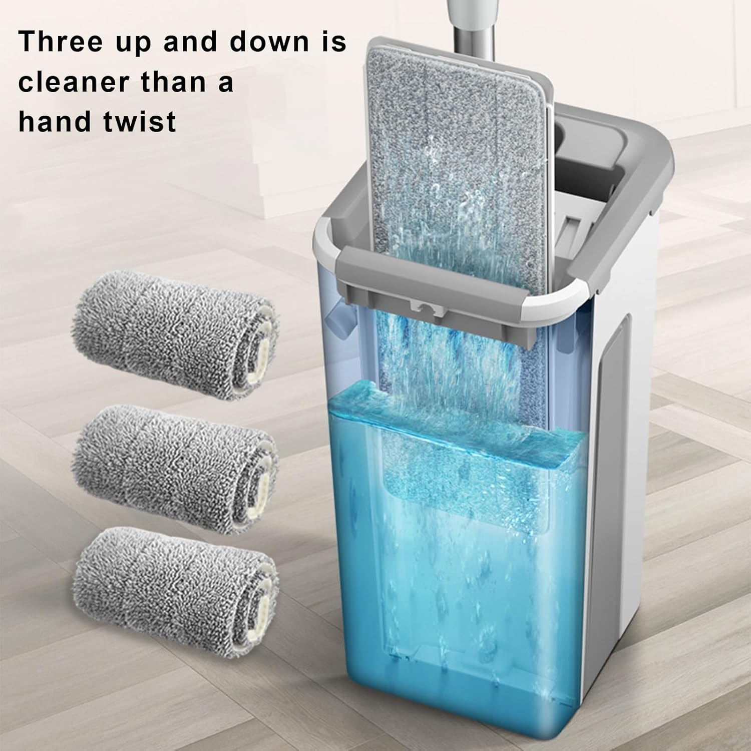 White Microfiber Flat Mop and Bucket Set for Wet and Dry Use