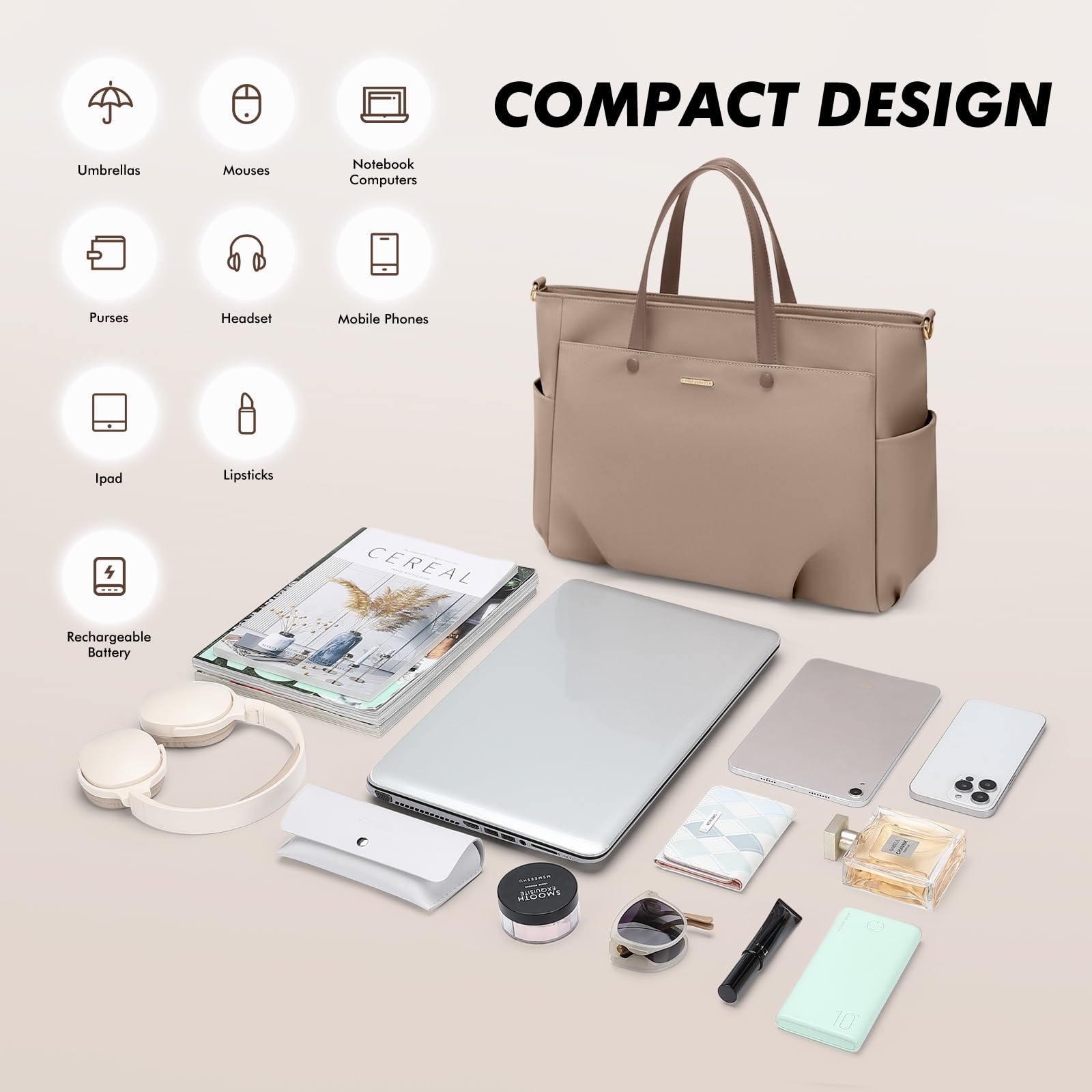 GOLF SUPAGS Sac Fourre-Tout Pour Ordinateur Portable 15 Pouces, Sac à Bandoulière Pour Ordinateur Pour Femme, Sac à Main élégant Pour Le Travail et Les Voyages (Champagne)