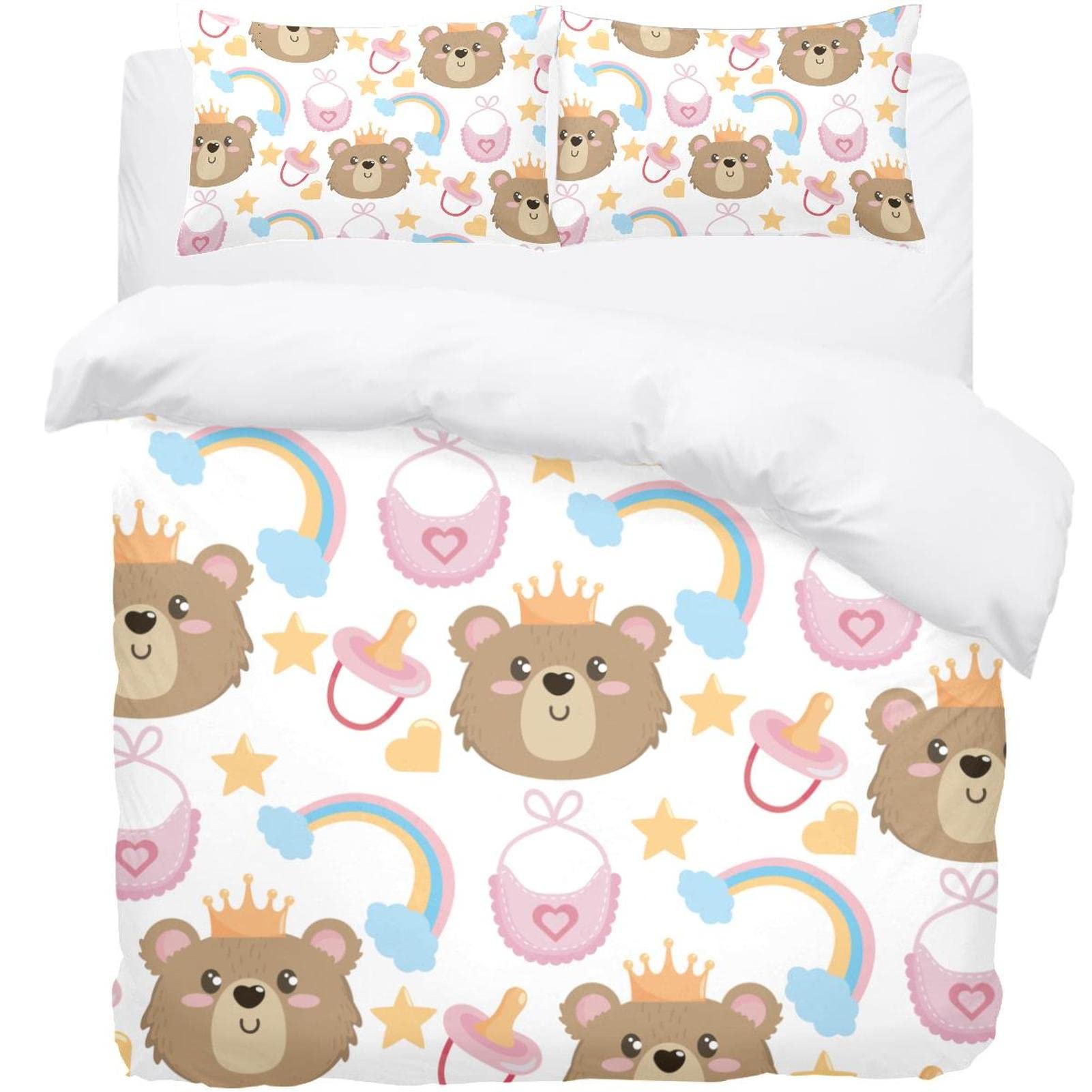 Linge de lit enfant motif ours mignon avec housse de couette 2 pièces lit bébé