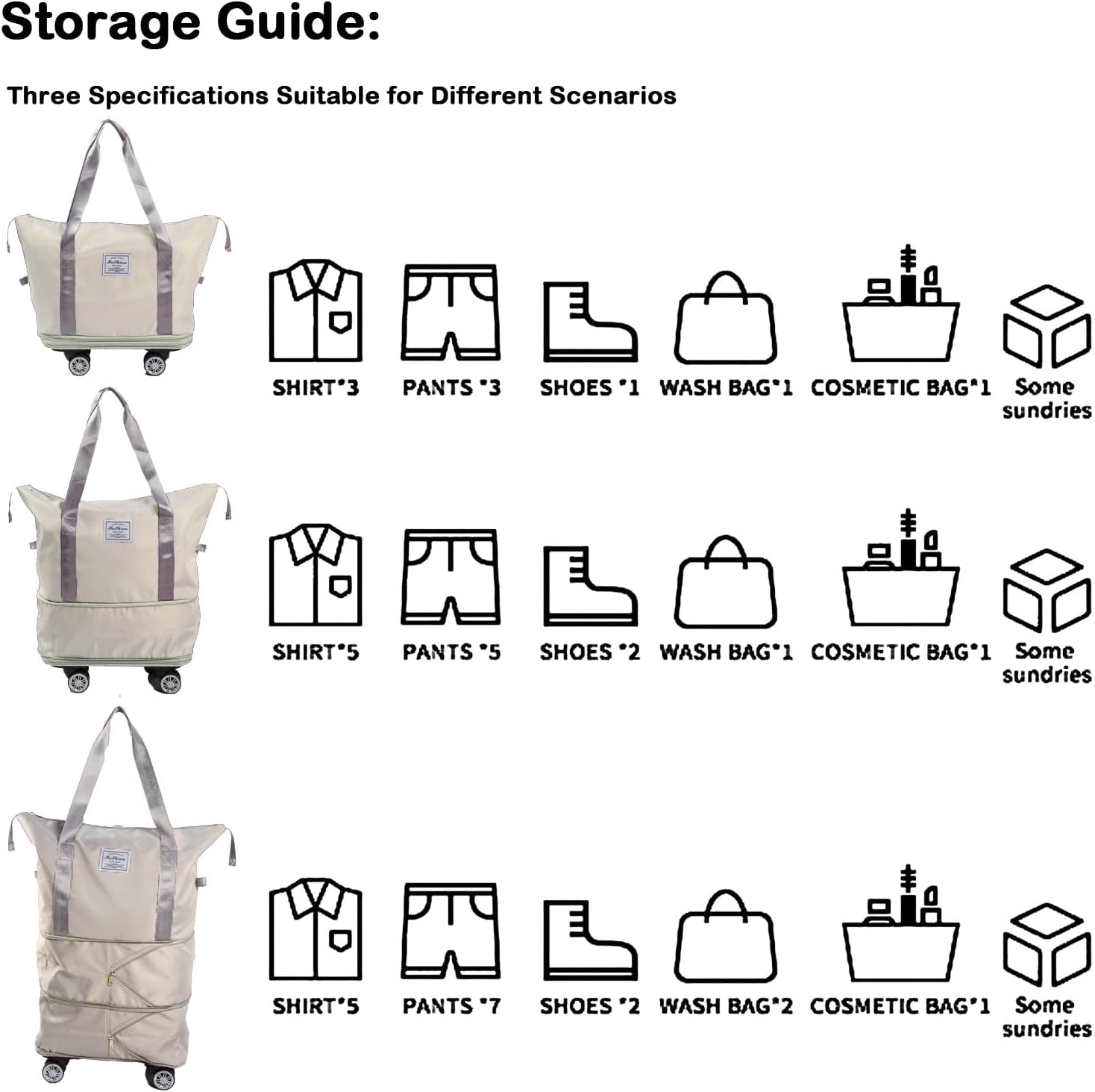 Large Foldable Duffle Bag with Wheels and Handle, Rolling Travel Duffle Bag Water Resistant Luggage, Lightweight Travel Suitcase, Multiple Interior and Exterior Pockets, Grey,1 Pack - Image 3