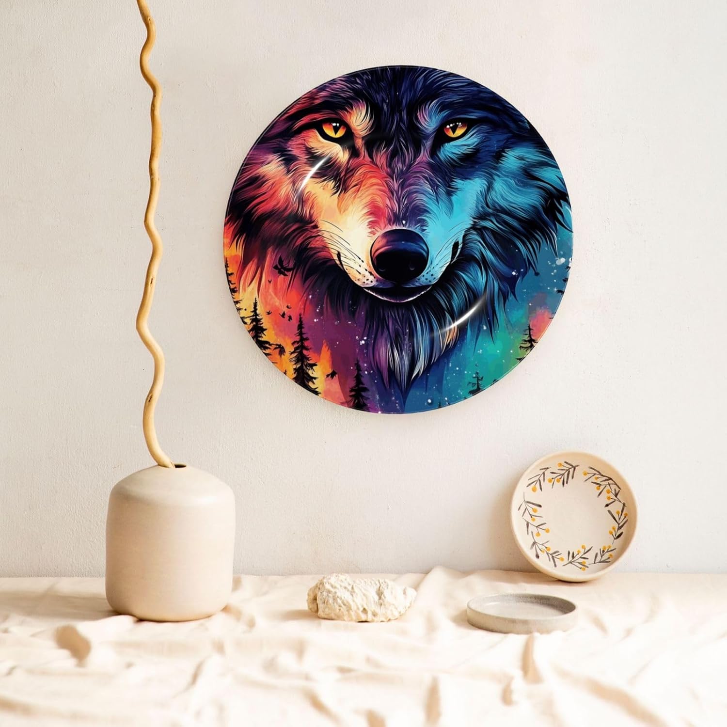 Forest Wolves Style Ceramic Plate Display Home Display With Stand Wall Hanging Plate For Home Decor 10 Inch