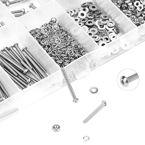 Miniatura 4 de 560 piezas M2 x 0.157 in 0.236 in 0.315 in 0.394 in 0.472 in 0.630 in 0.787 in, cabeza de botón, tornillos, arandelas, tuercas, acero inoxidable 304