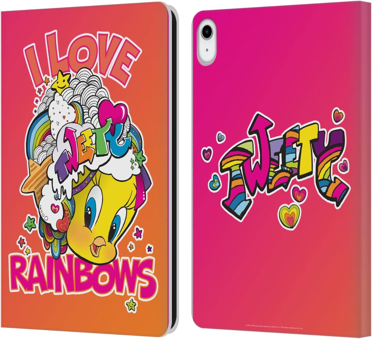 Head Case Designs Officially Licensed Looney Tunes I Love Rainbow Patterns Leather Wallet Case Compatible with Apple iPad 10.9 2022/2025