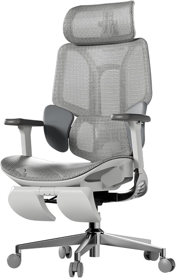Hbada E3 Air Ergonomic Office Chair, Office Chair - with 3-Zone Dynamic Lumbar Support, 3D Adjustable Headrest, 4D Adjustable Armrests, Swivel, Grey
