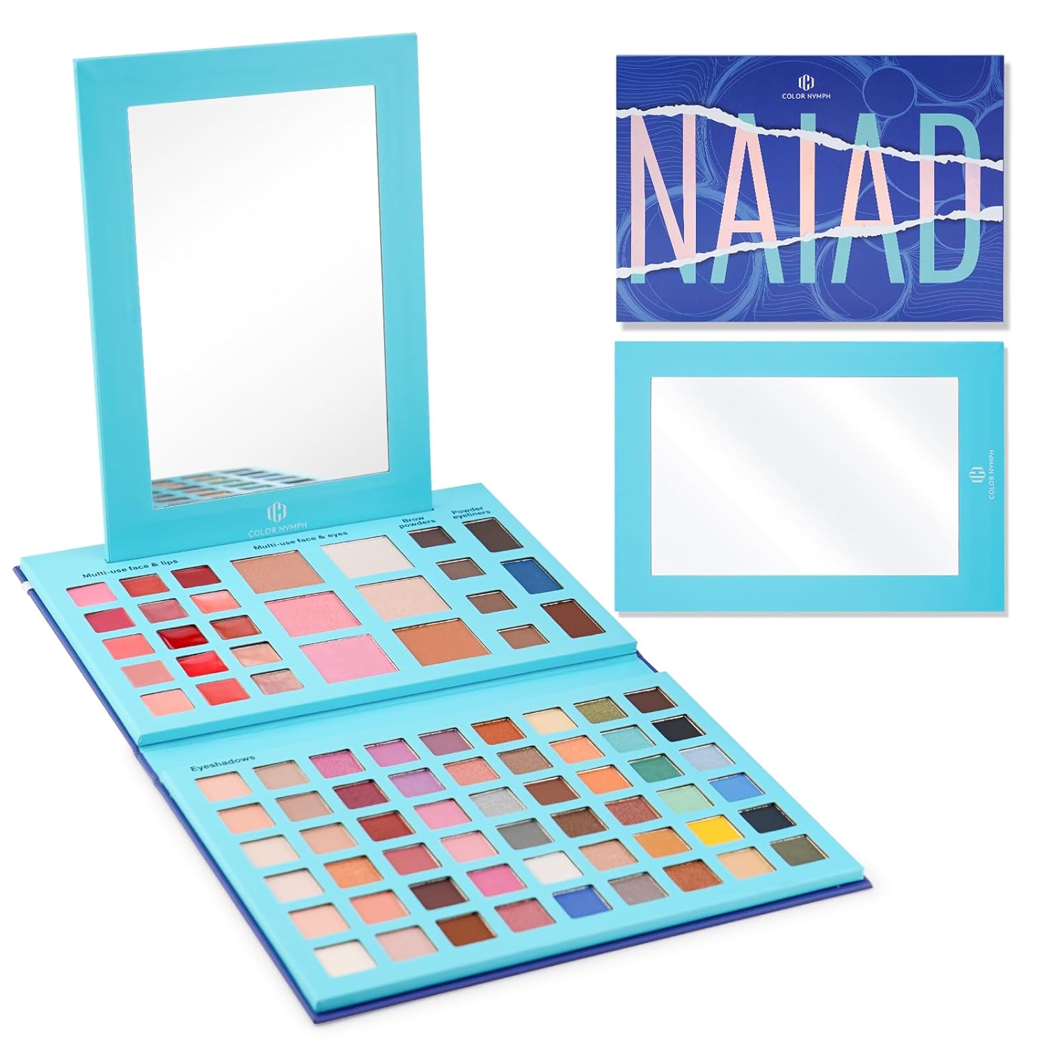 Color Nymph All In One Makeup Palette丨Travel Size Make Up Palette book, Full Face Makeup Set for Girls Women, Portable Makeup Kit Includes Eyeshadows Blush Bronzer Highlighter Lip Oil & Big Mirror